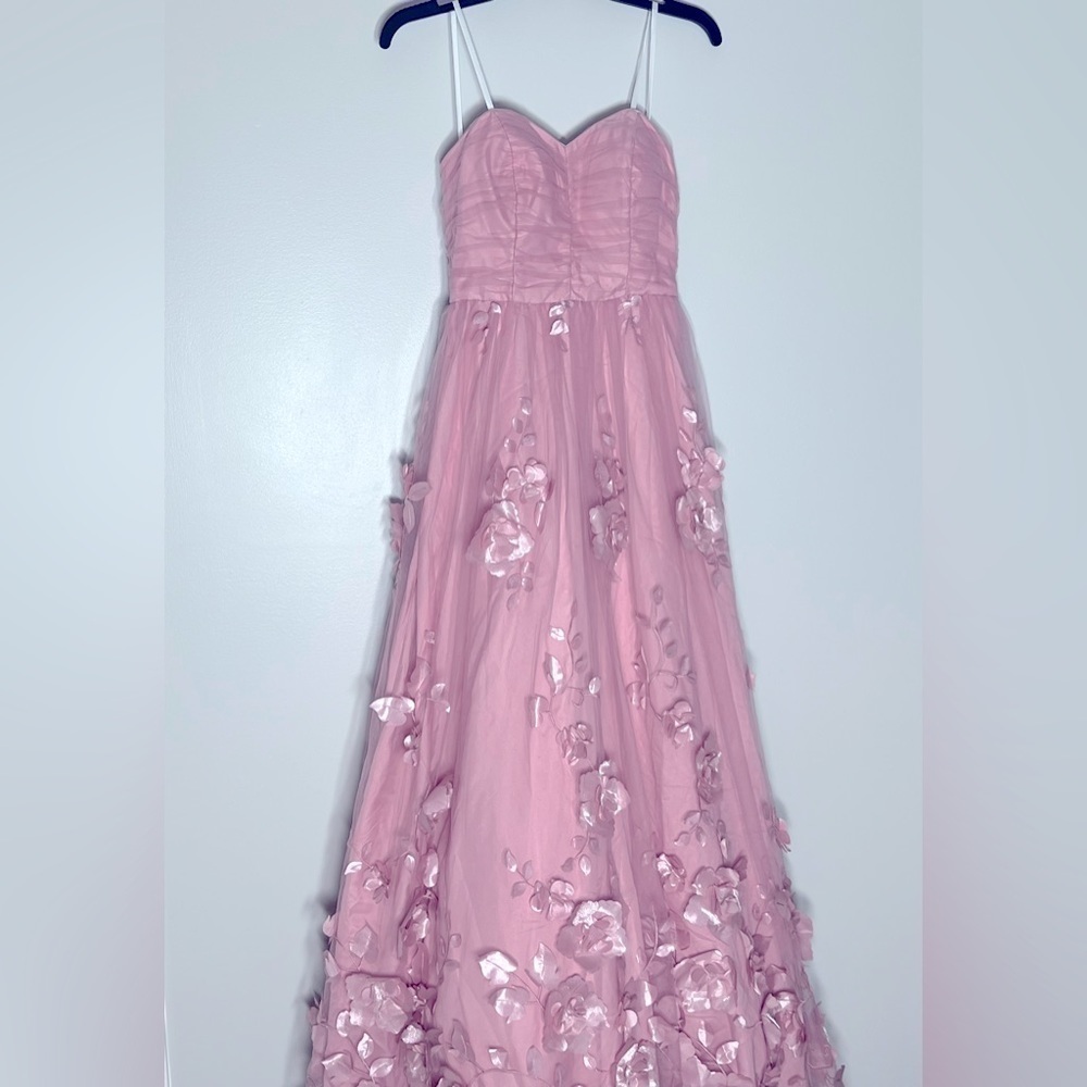BCX Juniors' 3D Floral Ruched Strapless Gown, evening dress size 3 pink New - Picture 6 of 16
